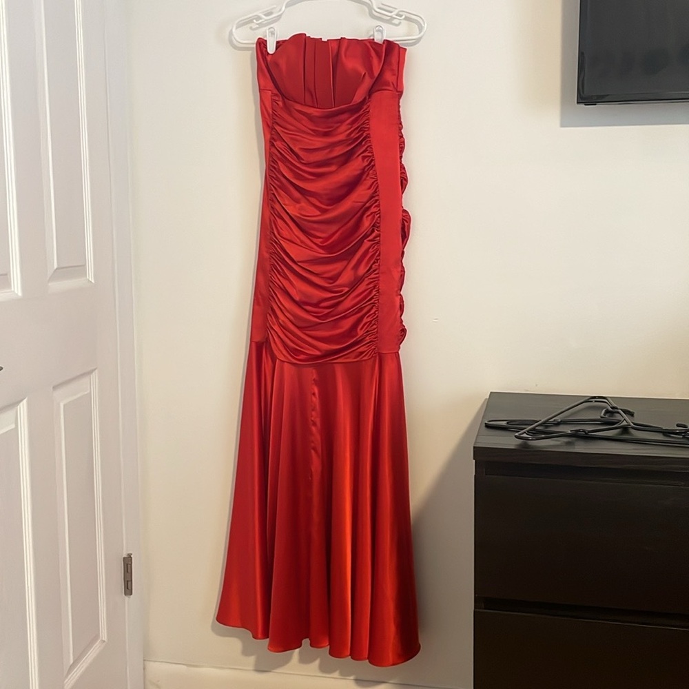 Strapless red prom dress/ evening gown